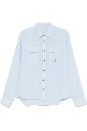 C.P. Company Skjorte, Herre, Blå, L, Blå Button-Up Skjorte med Logo Print