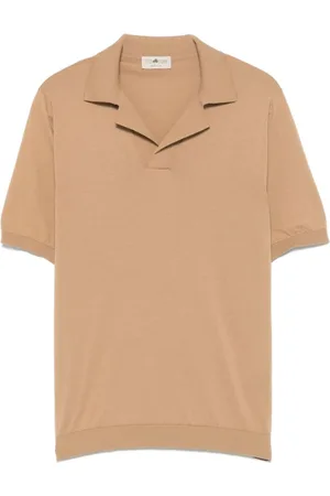 IRISH CRONE Top, Herre, Brun, M, Beige Notched Collar T-shirts og Polos