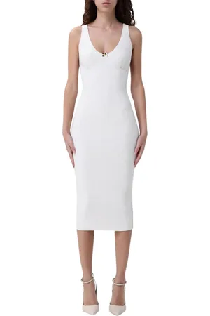 Elisabetta Franchi Kjole, Dame, , L, Uld, Elegant Ribbed Strik Midi Kjole