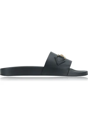 VERSACE Sko, Herre, Sort, 41 EU, Uld, Herre Slip-On Sandaler med Græsk Motiv