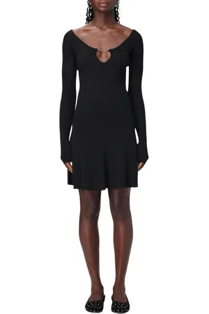 Jacquemus Kjole, Dame, Sort, S, Uld, Elegant Ribstrikket Mini Kjole