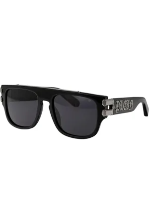 Philipp Plein Tilbehør, Herre, Sort, 55 MM, Uld, Sort Rektangulære Stel Solbriller Stilfuld
