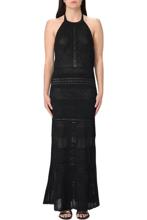 Twin-Set Kjole, Dame, Sort, XS, Elegant Crochet Detail Maxi Kjole