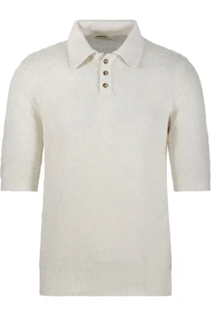 A PAPER KID Top, Herre, Hvid, M, Linned, Strikket Polo Creme Linned Kort Ærme