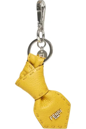 Fendi Tilbehør, Herre, Gul, ONE SIZE, Læder, Gul Læder Nøglering med Metal Detaljer