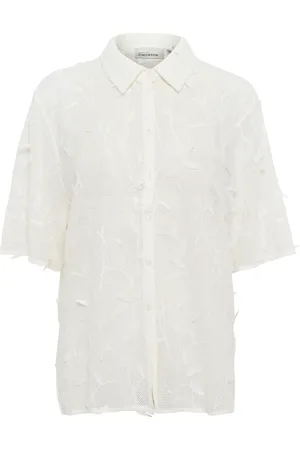 Karen by Simonsen Bluser & Skjorter, Dame, Hvid, 3XL, Uld, Hvid Skjortebluse med Halve Ærmer