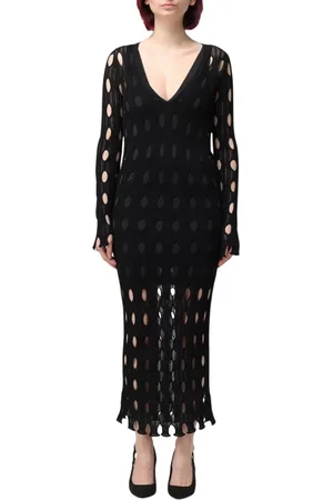 Pinko Kjole, Dame, Sort, M, Elegant Strik Midi Kjole
