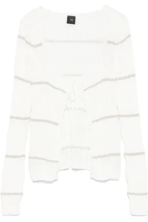Pinko Strik, Dame, Hvid, XS, Hvid Sweater med Sløjfefastgørelse