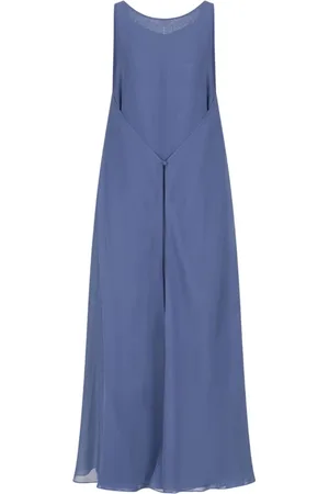 Emporio Armani Kjole, Dame, Blå, XL, Georgette Rund Hals Ærmeløs Kjole