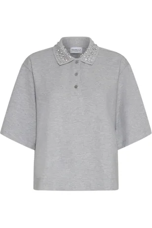 MARELLA Top, Dame, Grå, S, Bomuld, Grå Polo T-shirt med krystalpynt