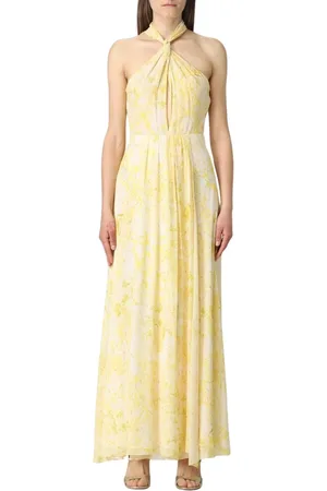 Patrizia Pepe Kjole, Dame, Gul, 2XS, Gul Blomstret Halterneck Maxi Kjole