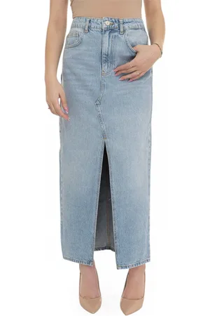 Liu Jo Nederdel, Dame, Blå, W27, Denim, Højtaljet Denim Nederdel med Frontslids
