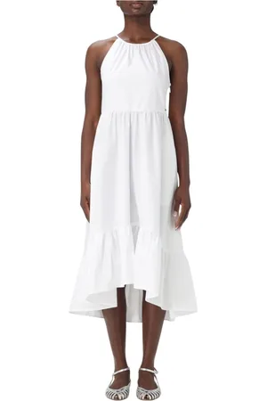 Armani Exchange Kjole, Dame, Hvid, 2XS, Elegant Midi Kjole med Vid Nederdel