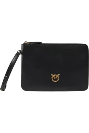 Pinko Tilbehør, Dame, Sort, ONE SIZE, Læder, Love Birds Læder Håndledsrem Clutch