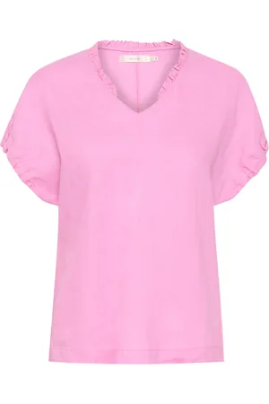 INWEAR Bluser & Skjorter, Dame, Lyserød, XL, Linned, Cyclamen Linnedtop med Ruffle Detalje