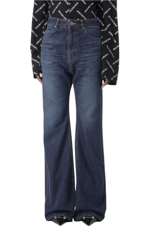 Balenciaga Jeans, Dame, Blå, W27, Uld, Stilfulde Wide Leg Jeans
