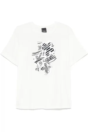 Persona by Marina Rinaldi Top, Dame, Hvid, M, Bomuld, Hvid Romana T-shirt med Sort Print