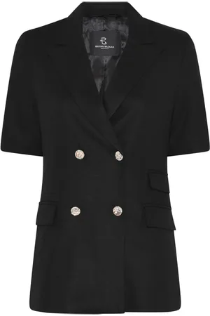 Bruuns Bazaar Jakke, Dame, Sort, L, Dobbeltbrystet Sort Blazer med Korte Ærmer