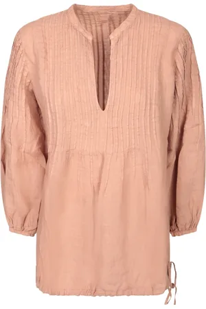 120% Lino Bluser & Skjorter, Dame, Lyserød, XL, Linned, Elegant V-Neck Linen Blouse