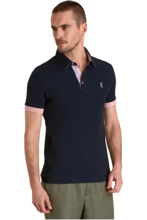 Vicomte A. Top, Herre, Blå, 3XL, Bomuld, Polo med trykte marine detaljer