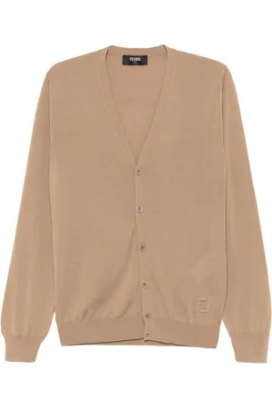 Fendi Strik, Herre, Brun, L, Uld, Let Uld Cardigan V-Hals Knap Front
