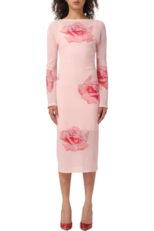 Kenzo Kjole, Dame, Lyserød, 2XS, Nylon, Rose Print Langærmet Midi Kjole