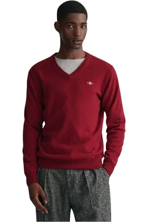 GANT Strik, Herre, Rød, XL, Uld, Superfin Lammeuld V-hals Sweater