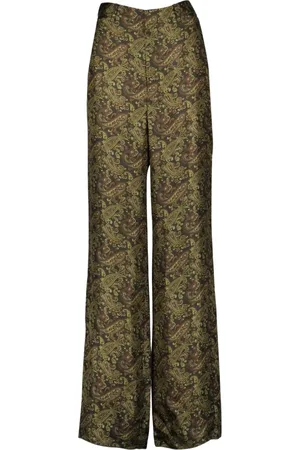 Saint Laurent Bukser, Dame, Grøn, M, Silke Bredbenet Trykte Bukser