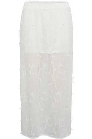 Karen by Simonsen Nederdel, Dame, Hvid, 2XS, Polyester, Hvid Transparent Nederdel med Sideslidse