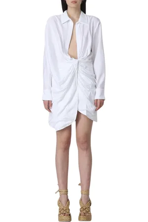 Jacquemus Kjole, Dame, Hvid, 2XS, Bomuld, Sort Knotted Shirt Mini Kjole