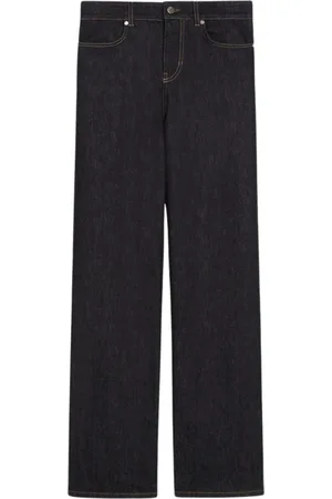 Max Mara Jeans, Dame, Blå, L, Uld, Stilfulde Wide Leg Jeans