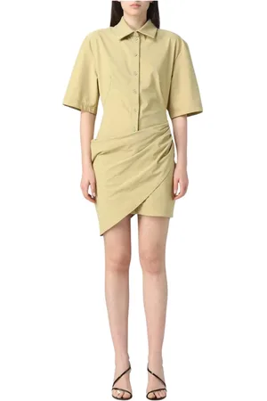 Jacquemus Kjole, Dame, , 2XS, Bomuld, Elegant Ivory Skjortekjole Draperet Mini