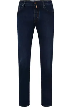 Jacob Cohen Jeans, Herre, Blå, W33, Uld, Mørkeblå Bard Jeans med Kontrastsyninger