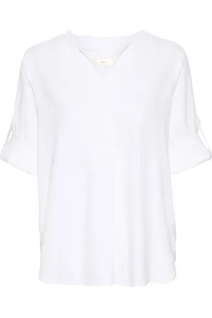 INWEAR Top, Dame, Hvid, L, Uld, Ren Hvid Bluse med V-Hals