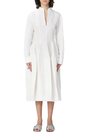 Bottega Veneta Kjole, Dame, Hvid, S, Linned, Hvidt Linned Midi Kjole