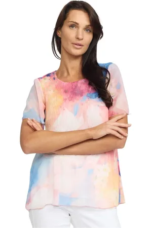 2-Biz Bluser & Skjorter, Dame, Flerfarvet, S, Polyester, Plisseret bluse med pastelblomsterprint