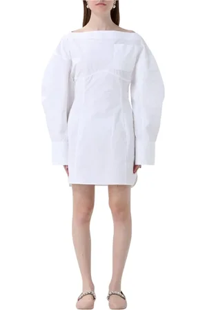 Jacquemus Kjole, Dame, Hvid, S, Bomuld, Elegant Hvid Mini Kjole Puff Ærmer