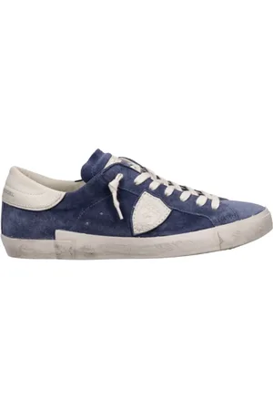 Philippe model Sko, Herre, Blå, 44 EU, Uld, Blå Ruskind Sneakers med Smør Detaljer