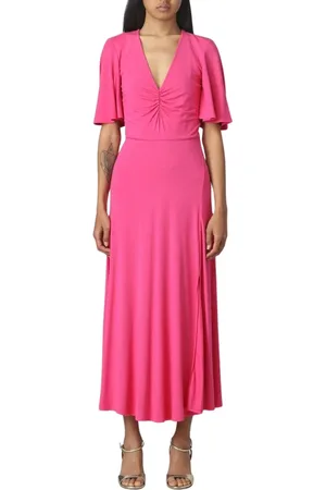 Patrizia Pepe Kjole, Dame, Lyserød, L, Elegant V-Neck Midi Kjole Blå