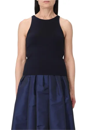 Max Mara Top, Dame, Blå, L, Sort Ribstrikket Top