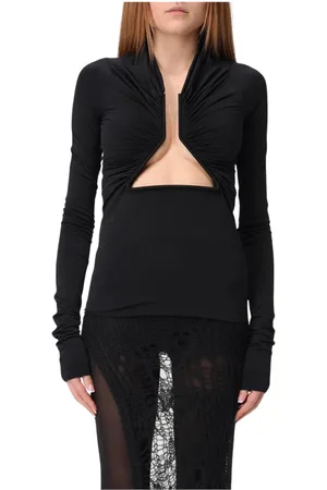 Rick Owens Top, Dame, Sort, 2XS, Bomuld, Sort Keyhole Neck Langærmet Top