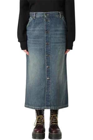 Carhartt Nederdel, Dame, Blå, XS, Denim, Blå Denim Midi Nederdel Knap foran