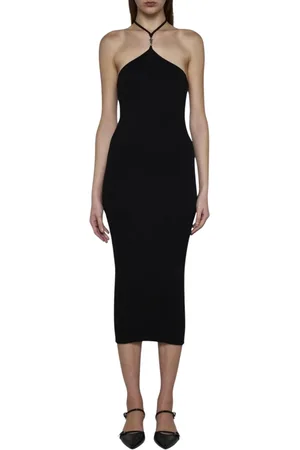 AMIRI Kjole, Dame, Sort, L, Uld, Ribbet Strik Halter Midi Kjole