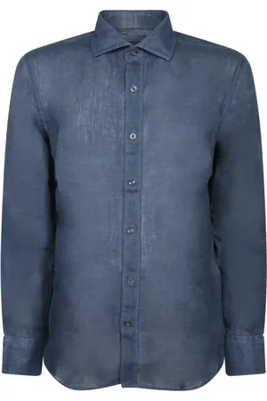 120% Lino Skjorte, Herre, Blå, S, Casual Slim Fit Linen Shirt