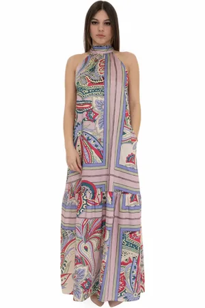 Liu Jo Kjole, Dame, Flerfarvet, S, Polyester, Foulard Print Bue Krave Aftenkjole