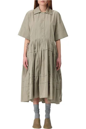Jil Sander Kjole, Dame, Grøn, S, Bomuld, Grøn Bomuld Midi Kjole