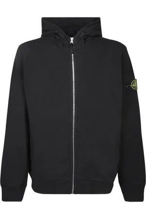 Stone Island Jakke, Herre, Sort, XL, Bomuld, Behagelig bomuldshættetrøje med lynlås