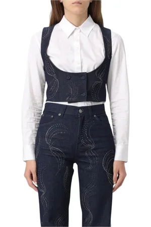 Dondup Jakke, Dame, Blå, XS, Denim, Rhinestone Detail Denim Vest Set