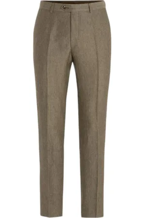 Oscar Jacobson Bukser, Herre, Brun, 3XL, Linned, Slim Fit Linnedbukser Lysebrun