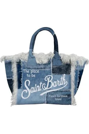 MC2 SAINT BARTH Taske, unisex, Blå, ONE SIZE, Bomuld, Denim Patchwork Bomuld Frynse Taske